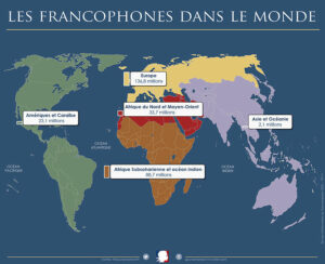 Répartition des 284 millions de francophones dans le monde en 2015.